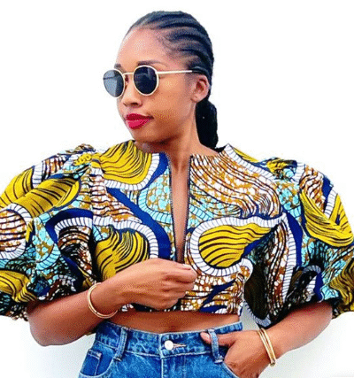 Bold Ankara Majesty Puff Sleeve Crop Top